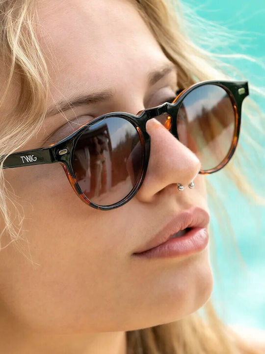 Twig Mendel Unisex Sunglasses with Brown Tartaruga Plastic Frame and Brown Gradient Lens MEN02