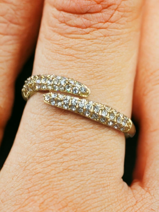 Steel Gold Single Line Ring with Crystal Embellishment