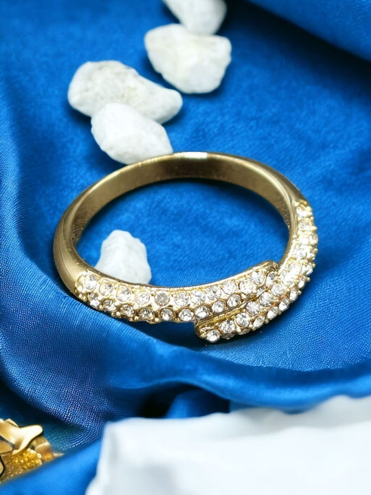 Steel Gold Single Line Ring with Crystal Embellishment