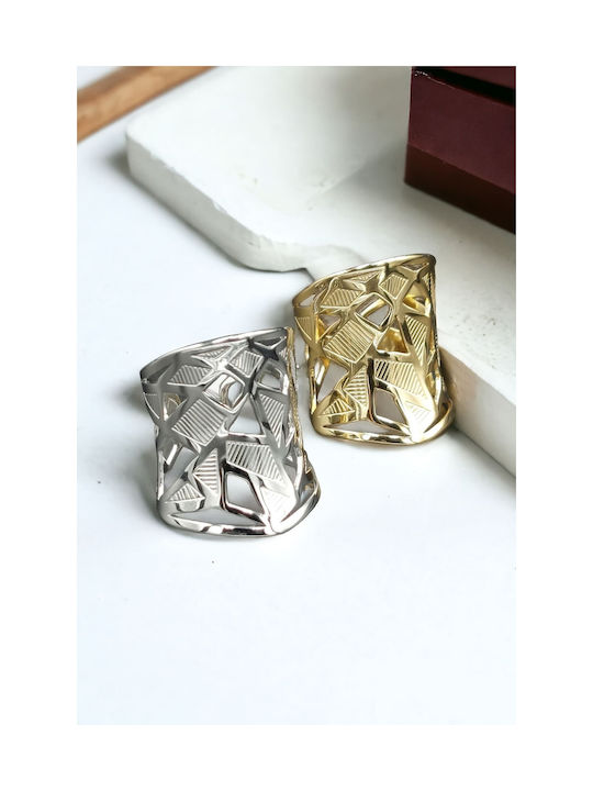 Ring Steel Silver Geometric Shapes Pierced