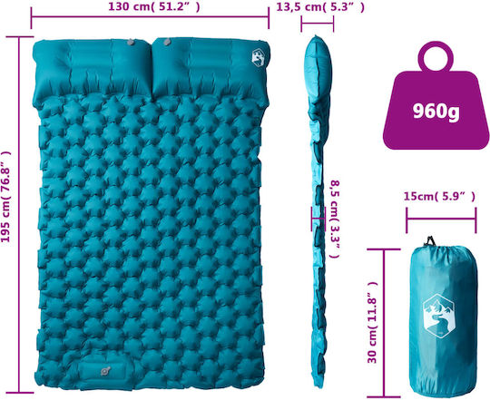 vidaXL Self-Inflating Double Camping Sleeping Mat 195x130cm Thickness 8.5cm Blue