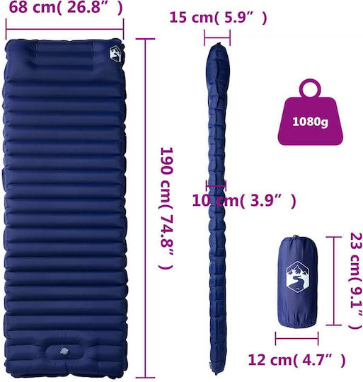 vidaXL Self-Inflating Semi-double Camping Sleeping Mat 190x68cm Thickness 10cm Blue