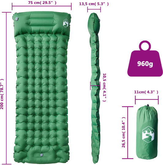 vidaXL Selbstaufblasendes Halb doppelt Camping Schlafmatte 200x75cm Dicke 10.5cm Grüne