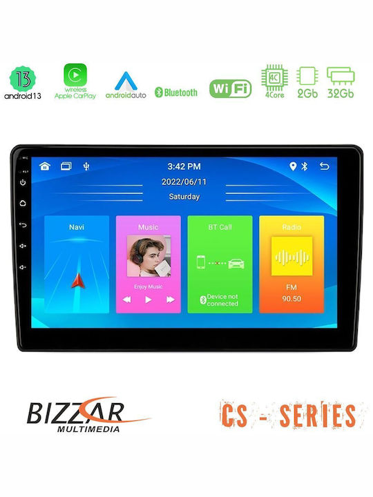 Bizzar Sistem Audio Auto 2DIN cu A/C (Bluetooth/USB/WiFi/GPS/Apple-Carplay/Android-Auto) cu Ecran Tactil 9"