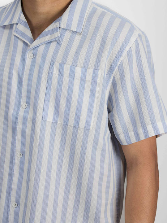 Marcus Men's Shirt Short Sleeve Cotton Striped Blue