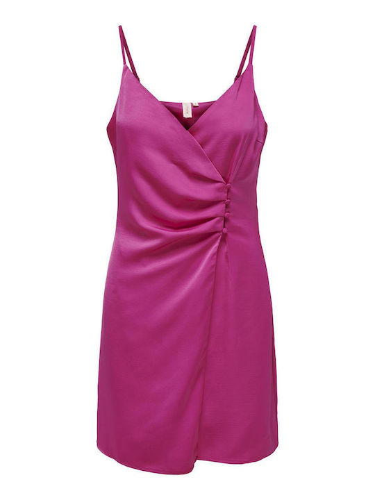 Only Mini Evening Dress Shirt Dress Satin Wrap Fuchsia