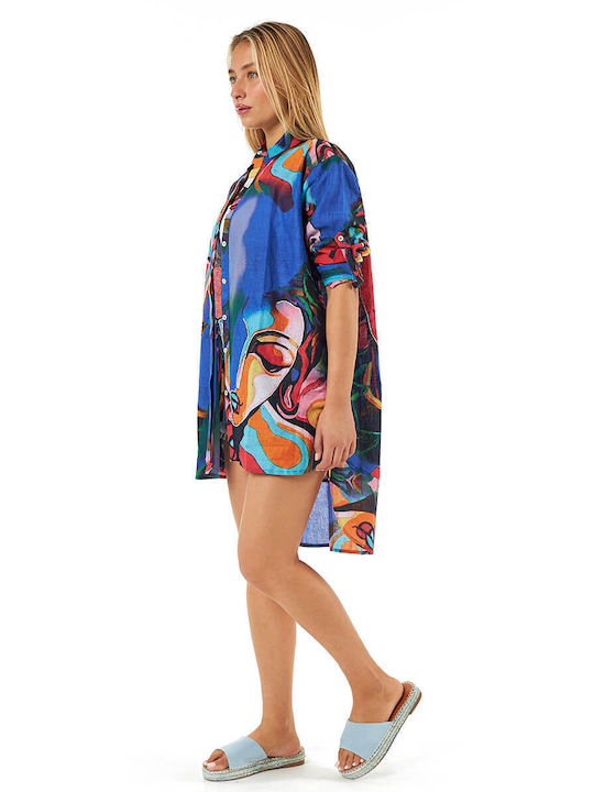 Verde Damen Kaftan Strand Blau