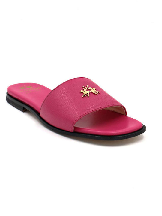 La Martina Leather Women's Flat Sandals in Fuchsia Color