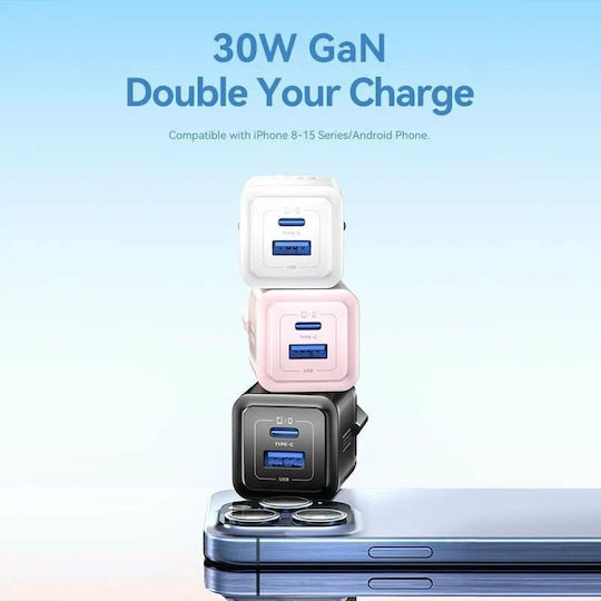 Vention Φορτιστής Χωρίς Καλώδιο GaN με Θύρα USB-A και Θύρα USB-C 30W Power Delivery / Quick Charge 3.0 Μαύρος (FEQB0-EU)