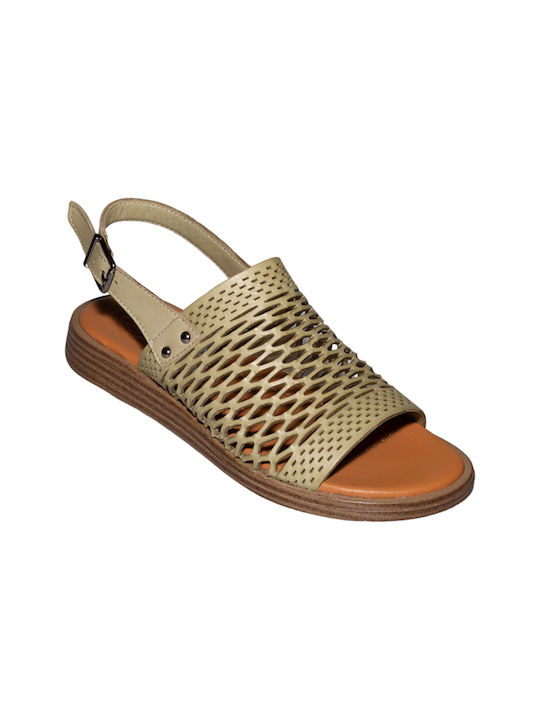 Safe Step Leather Women's Flat Sandals in Khaki Color