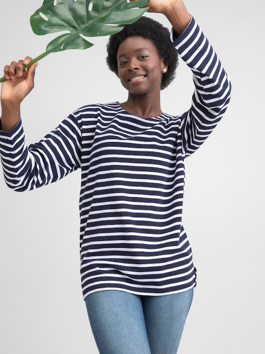 Unisex Asymmetric Blouse | One Breton Top | M136 Navy/White