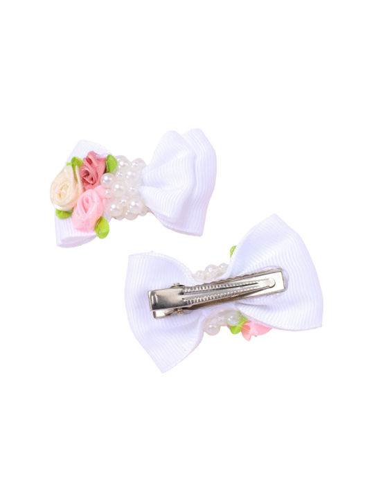 Set of 2 Officially Stunning Hair Clips Unique Colorful Flower Bouquet Impressive Sparkling Pearls White