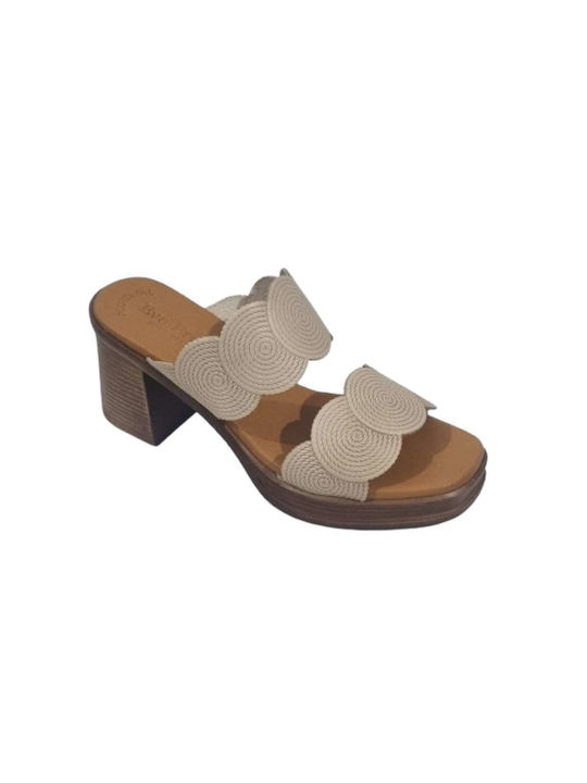 Eva Frutos Leather Women's Sandals Beige