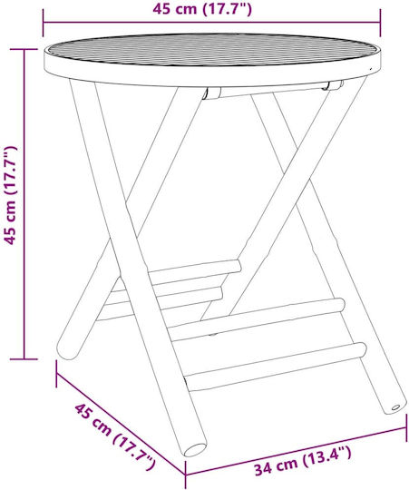 Sitting Room Outdoor Foldable Bamboo Table Natural 45x45x45cm