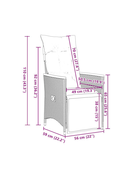 Outdoor Chair Rattan Grey with Cushion 2pcs 49x50.5x72cm