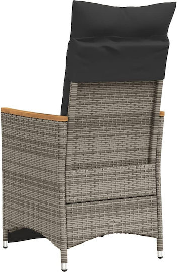 Καρέκλα Εξωτερικού Χώρου Rattan Γκρί με Μαξιλάρι 2τμχ 49x50.5x72εκ.