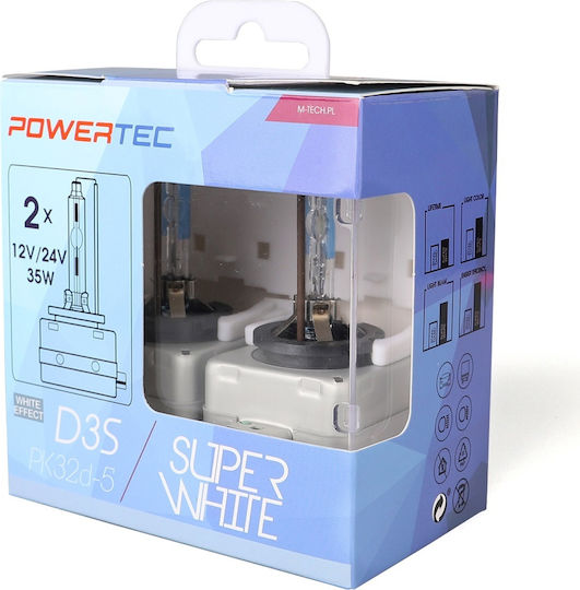 M-Tech Lamps Car Powertec Super White D3S Halogen 5000K Cold White 12V 34W 2pcs