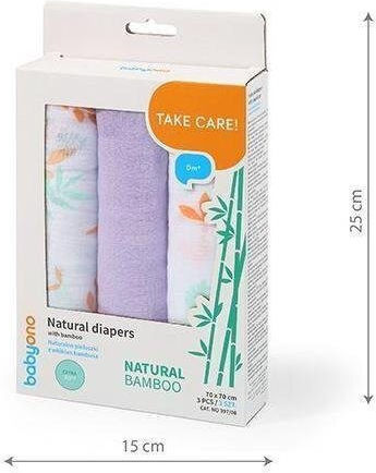 Babyono Take Care Пелени за Бебета от Муселин Лилави 70x70см 3 Бройки