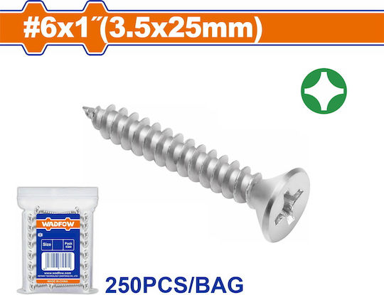 Wadfow Sheet Metal Screw Phillips Galvanized with Diameter M3.5 and Length 25mm 250pcs