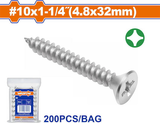 Wadfow Sheet Metal Screw Phillips Galvanized with Diameter M4.8 and Length 32mm 200pcs