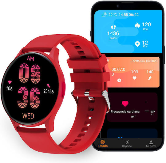 Ksix Core Aluminium Smartwatch with Heart Rate Monitor (Red)