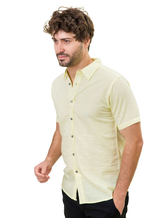 Natural Line Men's Shirt Short Sleeve Linen YELLOW