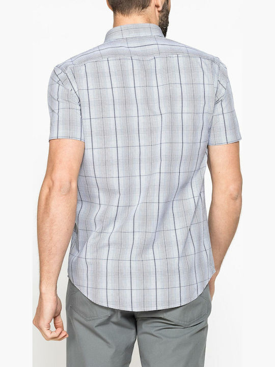 Short-sleeved Cotton Shirt Checked Grey Blue