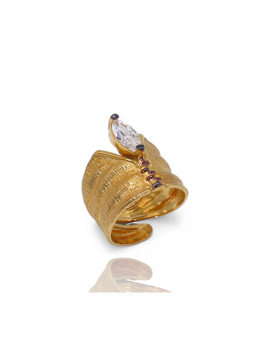 Women's Gold Plated Silver Ring Χειροποίητο with Zircon