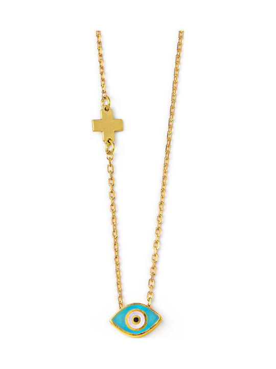 George Art Jewels Κολιέ Φυλαχτό Ματάκι από Επιχρυσωμένο Ασήμι Τιρκουάζ