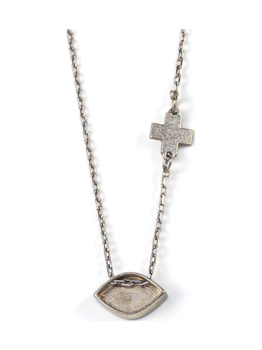 George Art Jewels Κολιέ Φυλαχτό Ματάκι από Επιχρυσωμένο Ασήμι Τιρκουάζ