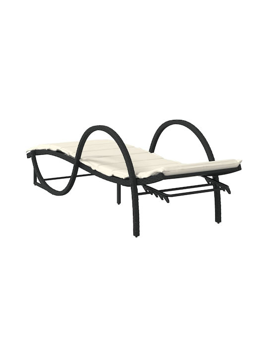 Deckchair Rattan with Cushion Black with Table 2pcs 199x55x42cm.