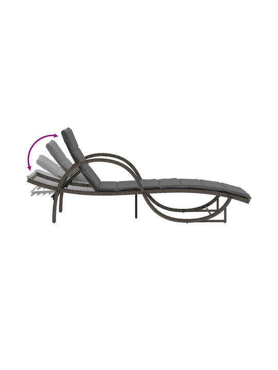 Deckchair Rattan with Cushion Gray with Table 2pcs 109x55x42cm.