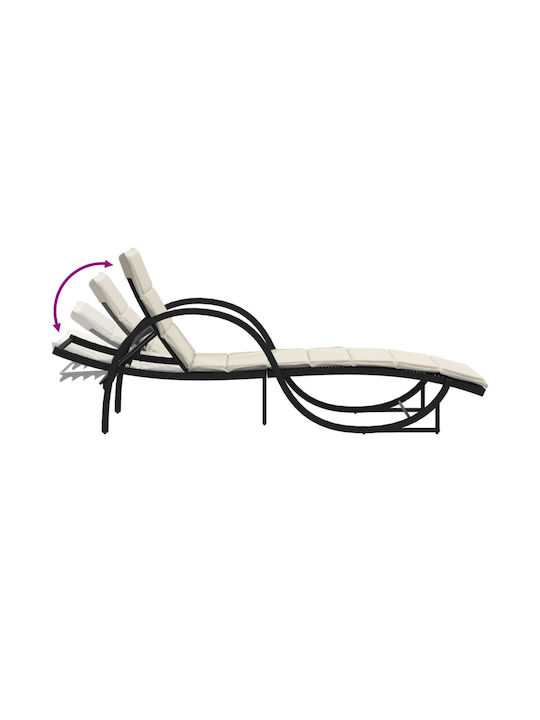Deckchair Rattan with Cushion Black with Table 2pcs 199x55x42cm.