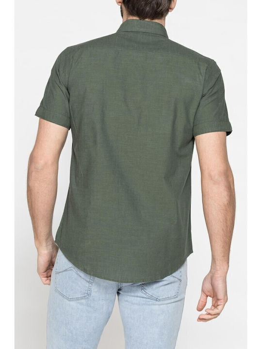 Short-sleeved Cotton Shirt Dark Green