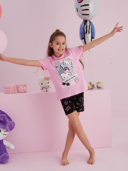 Hello Kitty Παιδική Πιτζάμα Καλοκαιρινή Βαμβακερή Ροζ