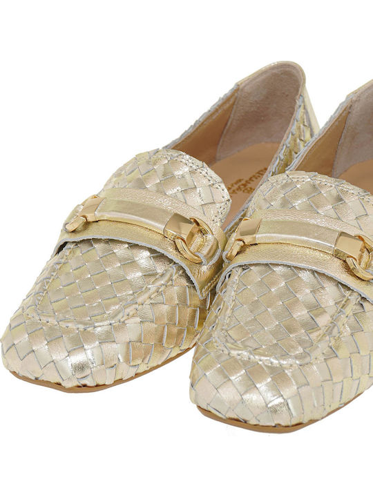 Leder Damen Mokassins in Gold Farbe