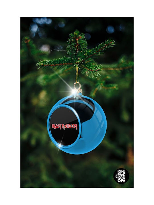 Iron Maiden Christmas Hanging Ball Ornament Plastic Blue With Gold Dust With Beads Blue