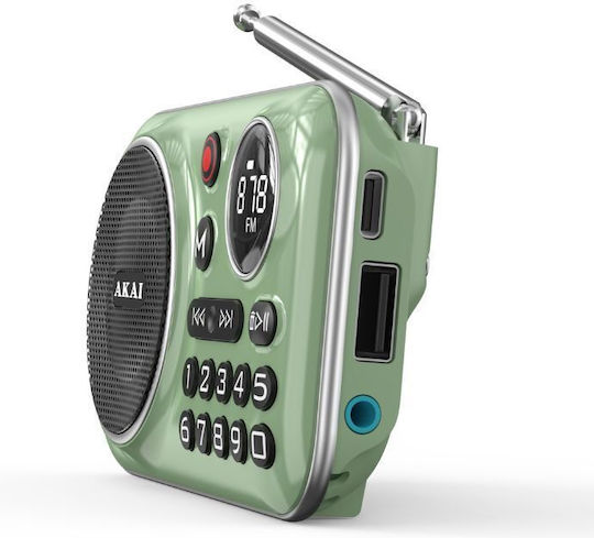 Akai Proffesional 110583-0023 Mini Radio Rechargeable with Bluetooth and USB Green