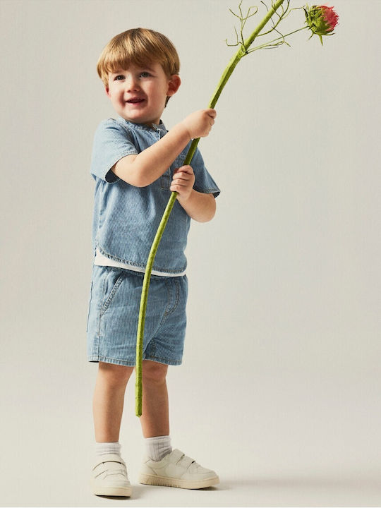 Kinder Gestreift Hemd Kurzarm Denim Light Blue