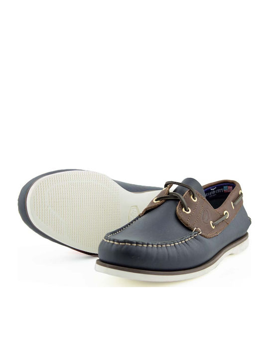Sea City Men's Leather Boat Shoes Blue