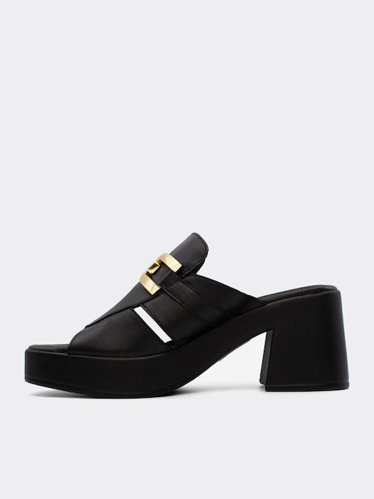 Piele Mule cu cu gleznă înaltă Toc în Culoare Negru