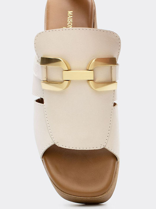 Leder Mules mit Hoch Absatz in Beige Farbe
