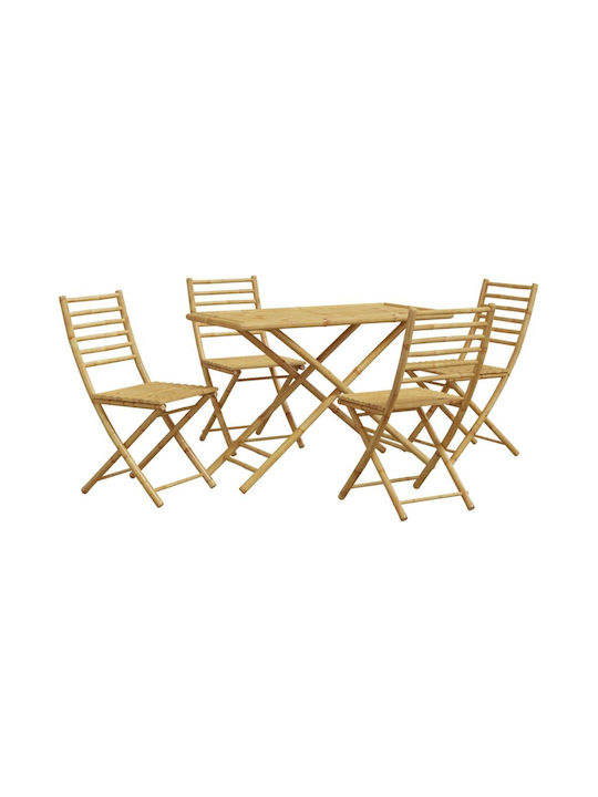 Set Sala De Mese Pentru Exterior 5 Piese Din Bambus Cu Perne