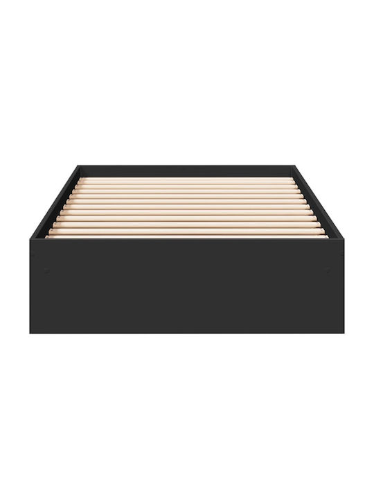 Single Wooden Black Bed Base with Slats for Mattress 75x190cm
