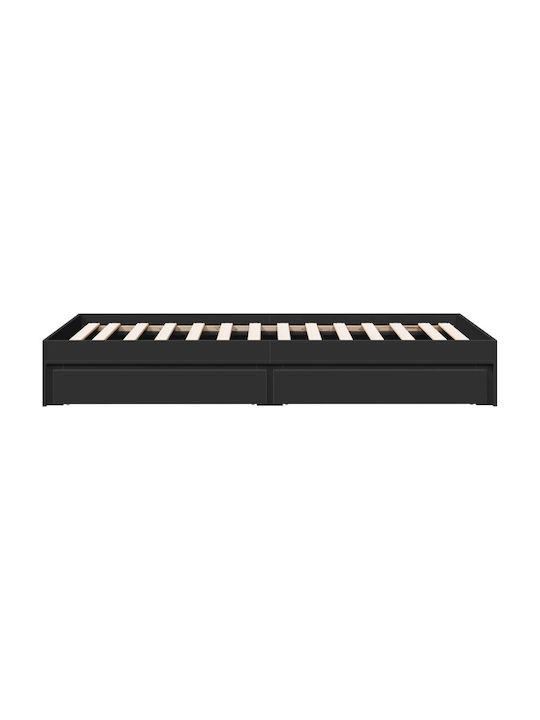 Single Wooden Black Bed Base with Slats for Mattress 75x190cm