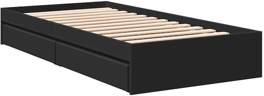 Suport Pat Single Din Lemn Negru Cu Plăci Pentru Saltea 75x190cm