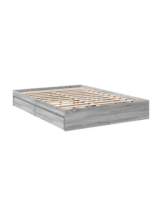 Double Wooden Gray Bed Base with Slats for Mattress 150x200cm