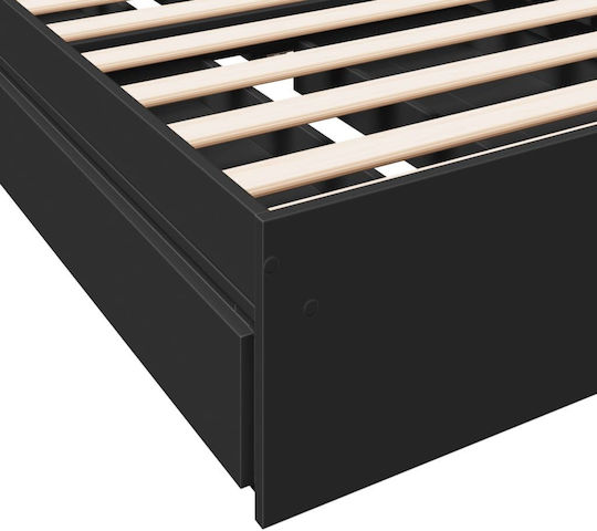 Suport Pat Single Din Lemn Negru Cu Plăci Pentru Saltea 75x190cm