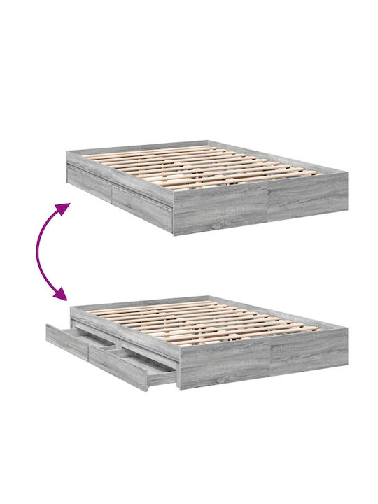 Double Wooden Gray Bed Base with Slats for Mattress 150x200cm