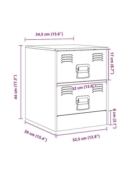 Metal Bedside Table Pink 34.5x39x44cm